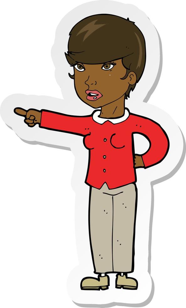 sticker of a cartoon woman pointing finger of blame vector