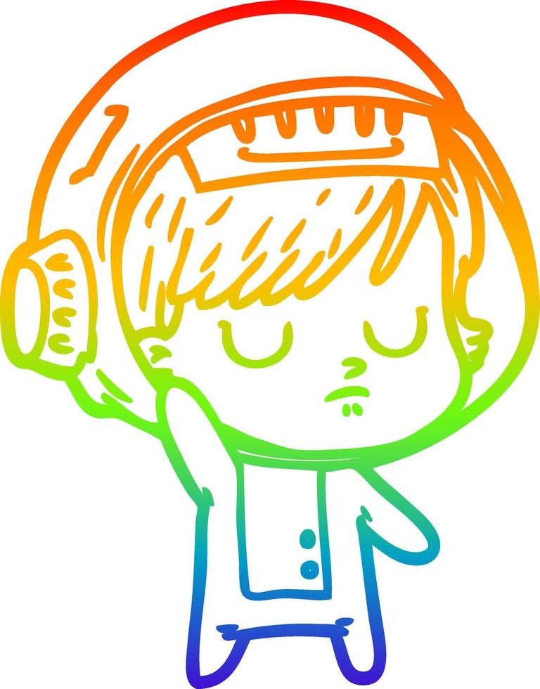 rainbow gradient line drawing cartoon astronaut woman vector