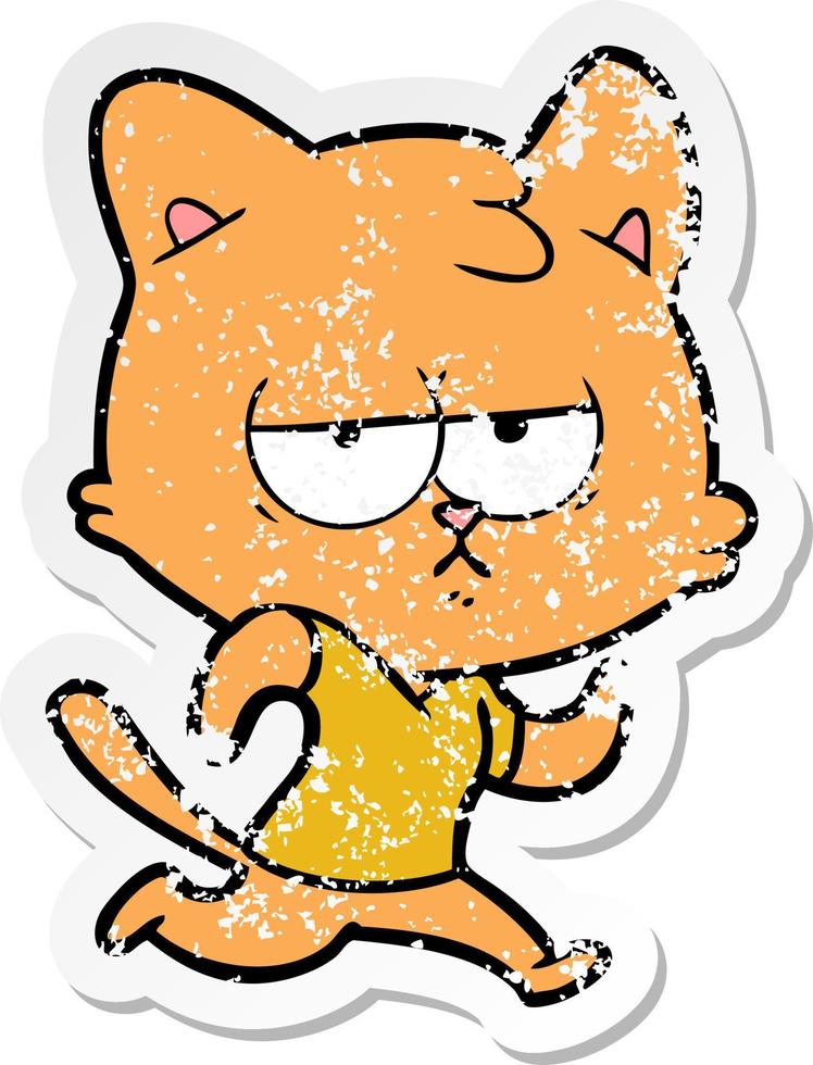distressed sticker of a bored cartoon cat vector