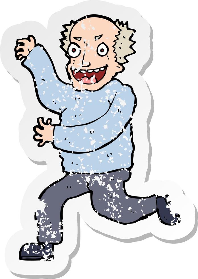 retro distressed sticker of a cartoon evil old man vector