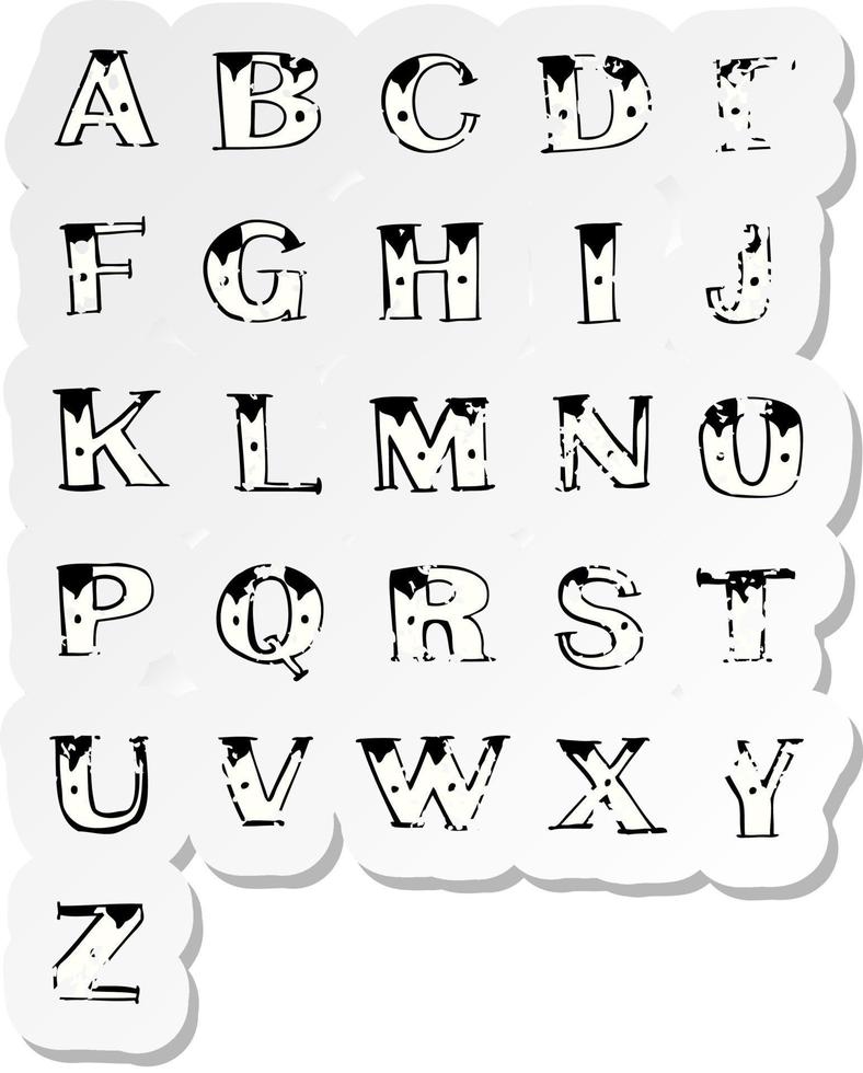 retro distressed sticker of a cartoon old tattoo letters vector