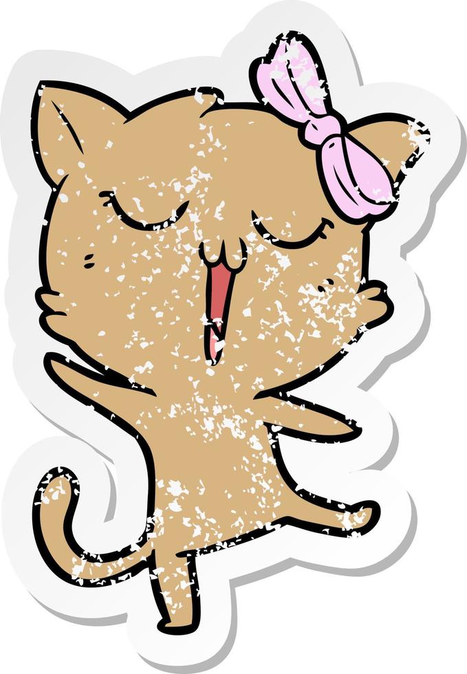 distressed sticker of a cartoon cat vector