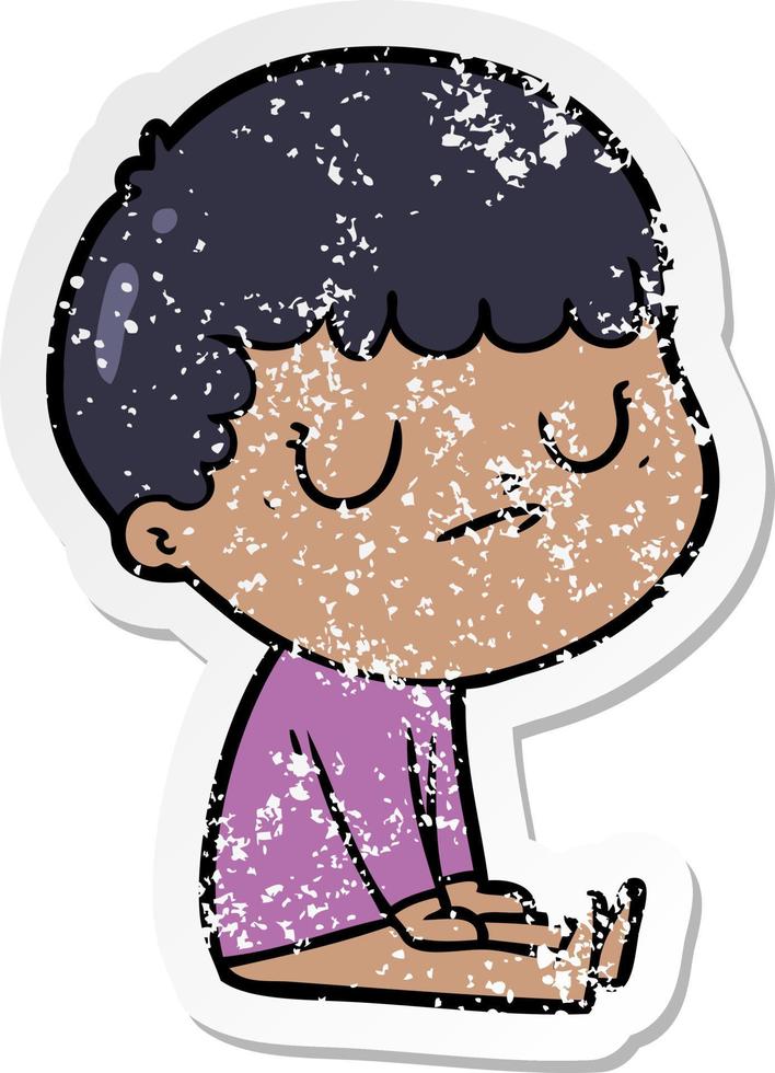 distressed sticker of a cartoon grumpy boy vector