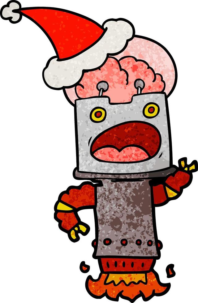 textured cartoon of a robot wearing santa hat vector