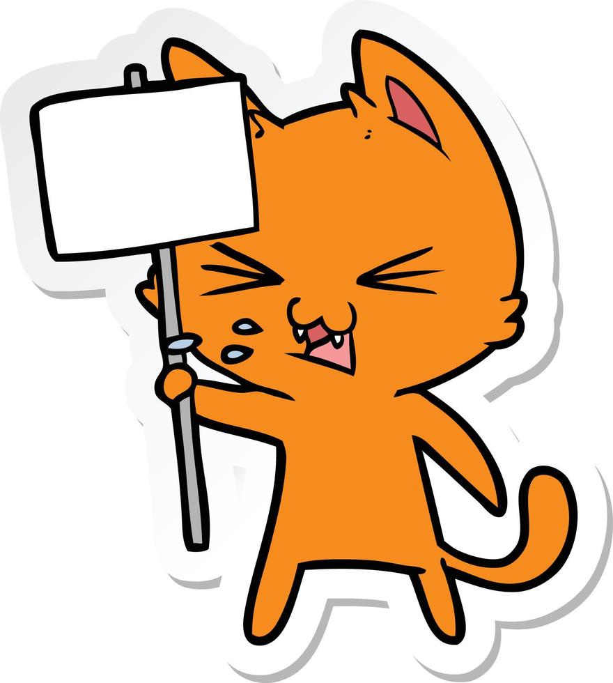 sticker of a cartoon cat protesting vector