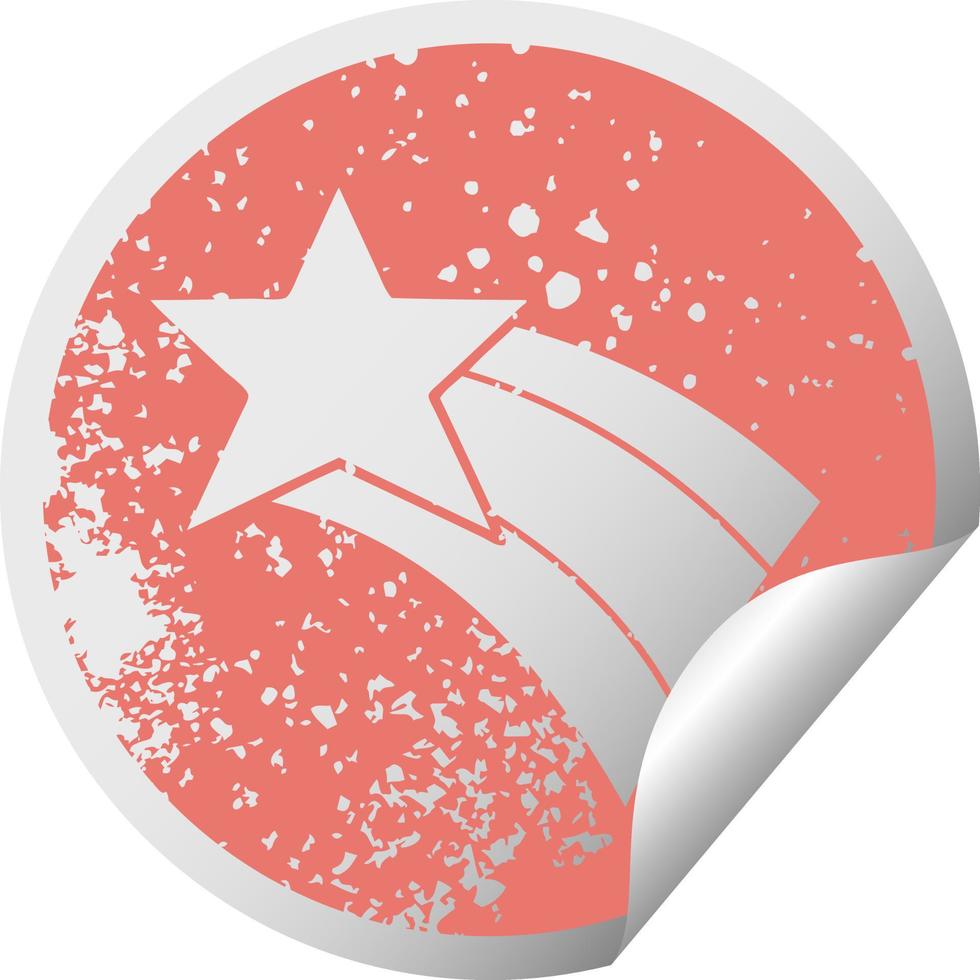 distressed circular peeling sticker symbol shooting rainbow star vector