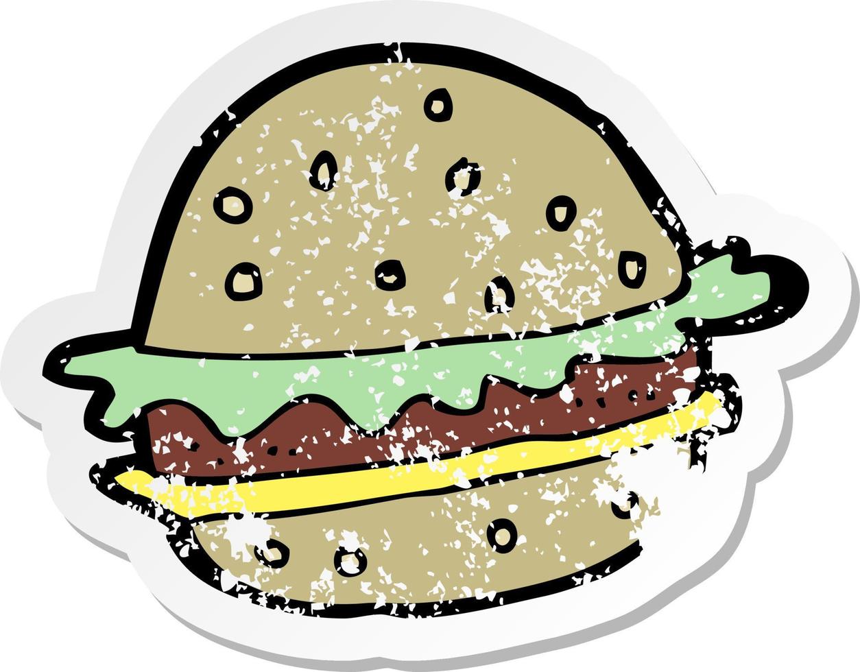 pegatina retro angustiada de una hamburguesa de dibujos animados vector