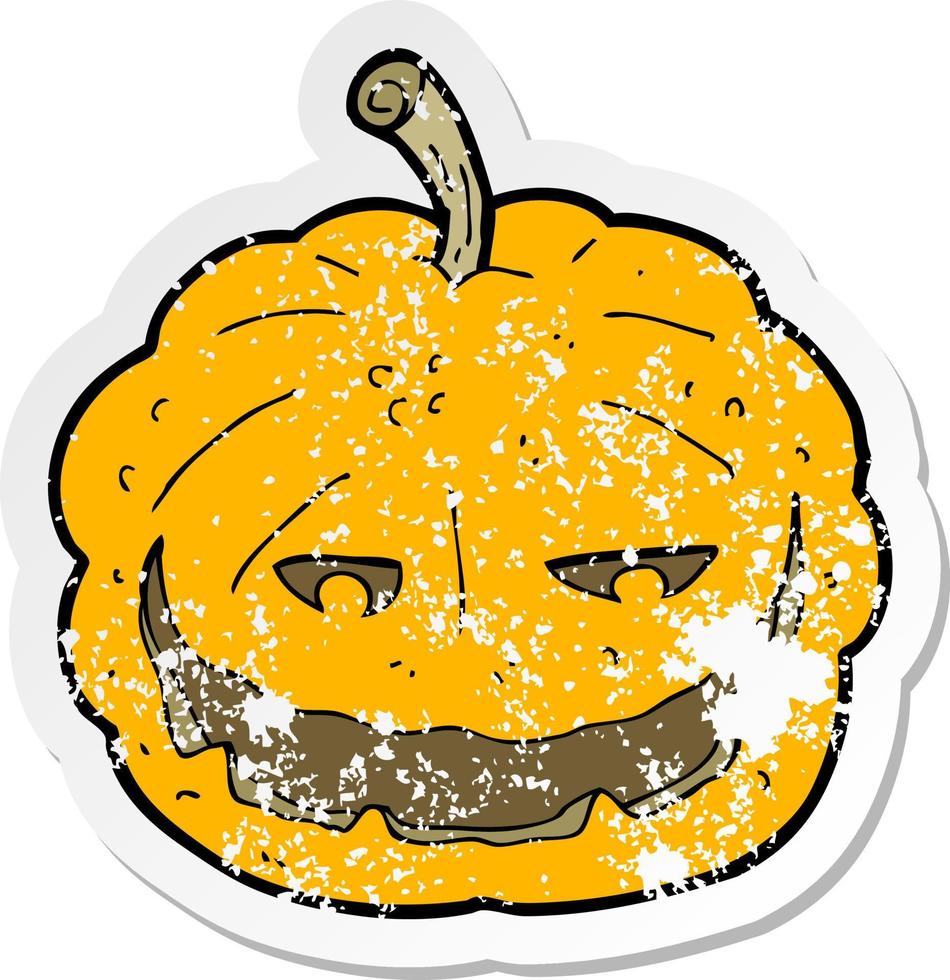 pegatina retro angustiada de una calabaza de halloween de dibujos animados vector