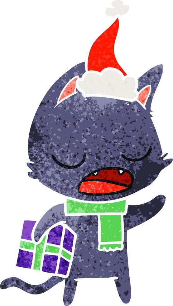 talking cat retro cartoon of a wearing santa hat vector
