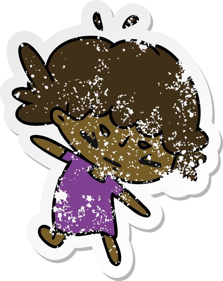 distressed sticker cartoon of a cute kawaii girl vector