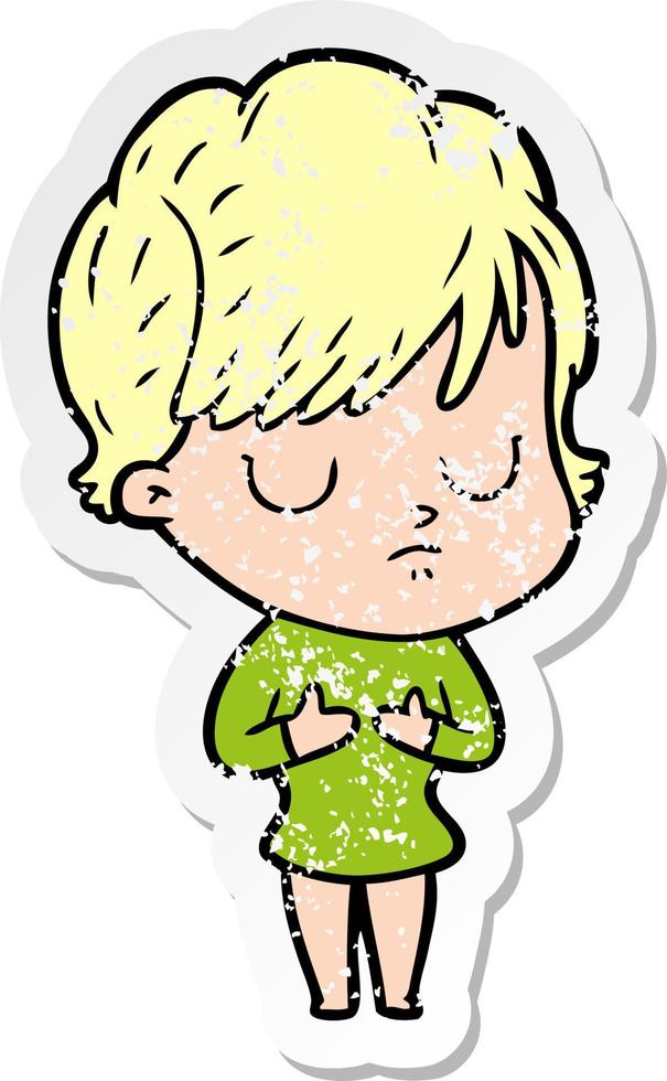 distressed sticker of a cartoon woman vector