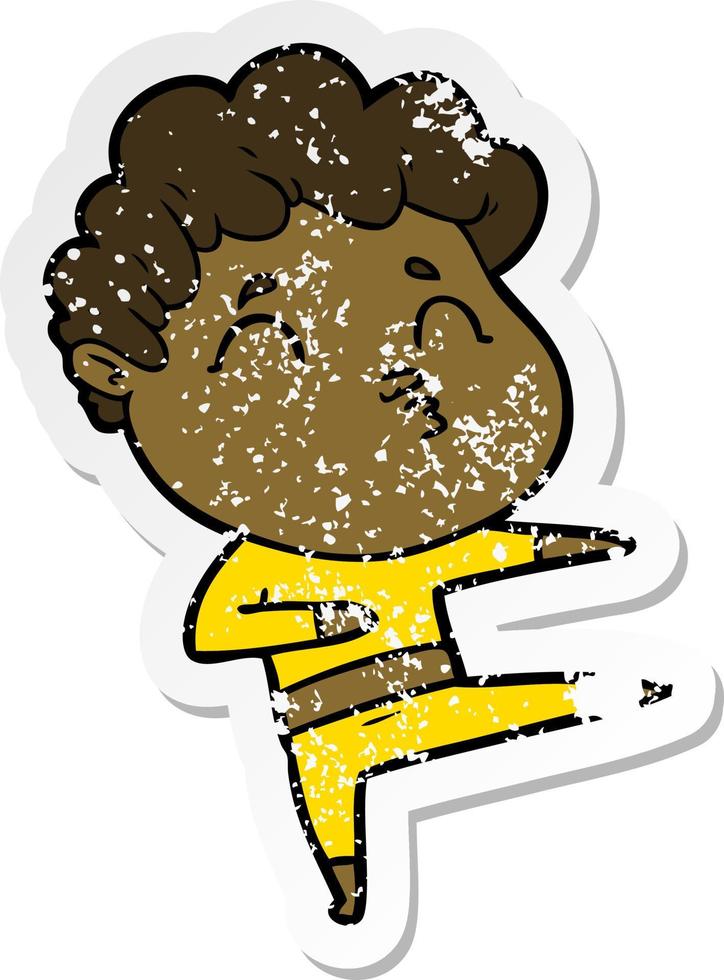 distressed sticker of a cartoon man pouting vector