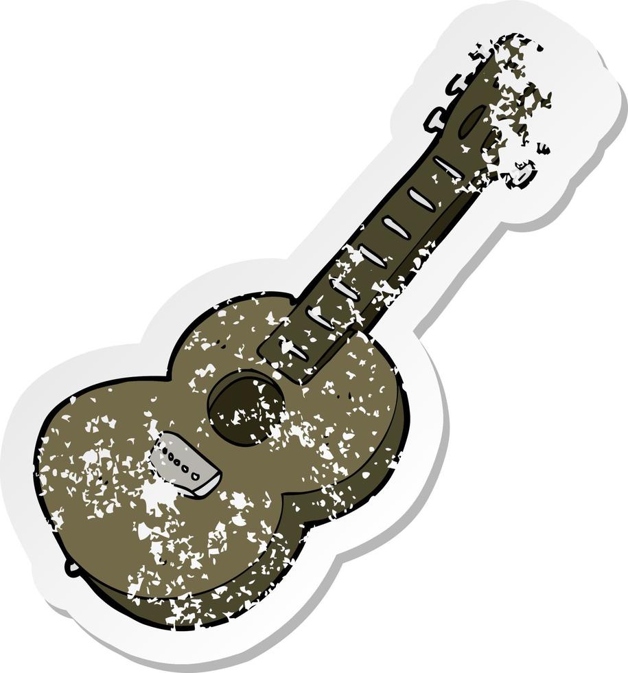 pegatina retro angustiada de una guitarra de dibujos animados vector