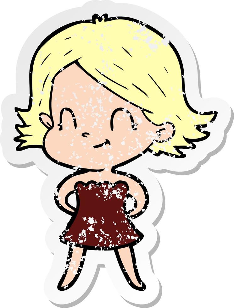 distressed sticker of a cartoon friendly girl vector