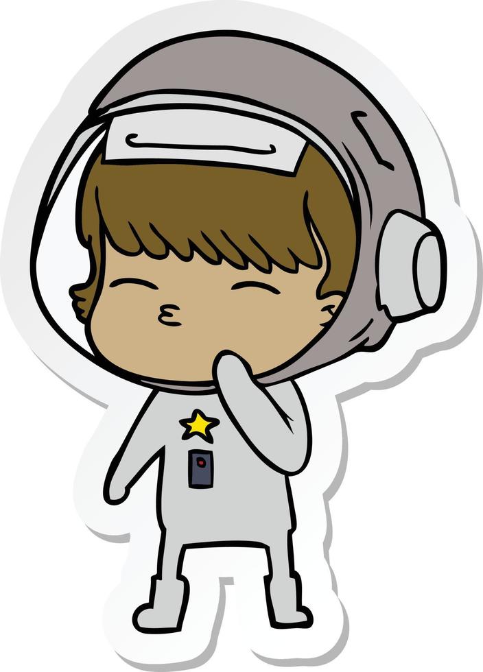 sticker of a cartoon curious astronaut vector