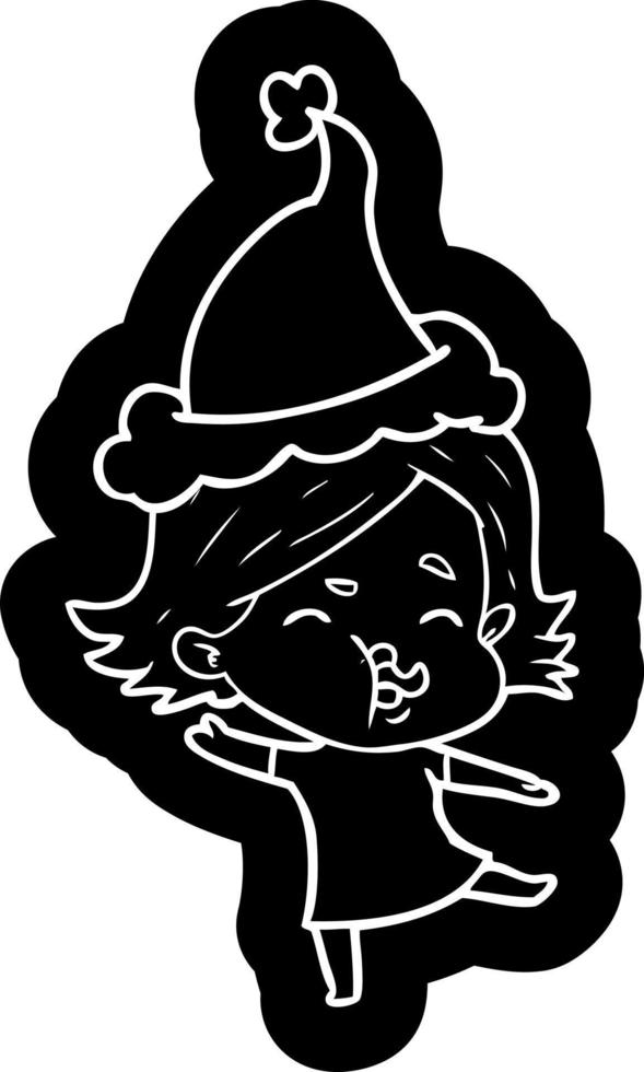 cartoon icon of a girl pulling face wearing santa hat vector