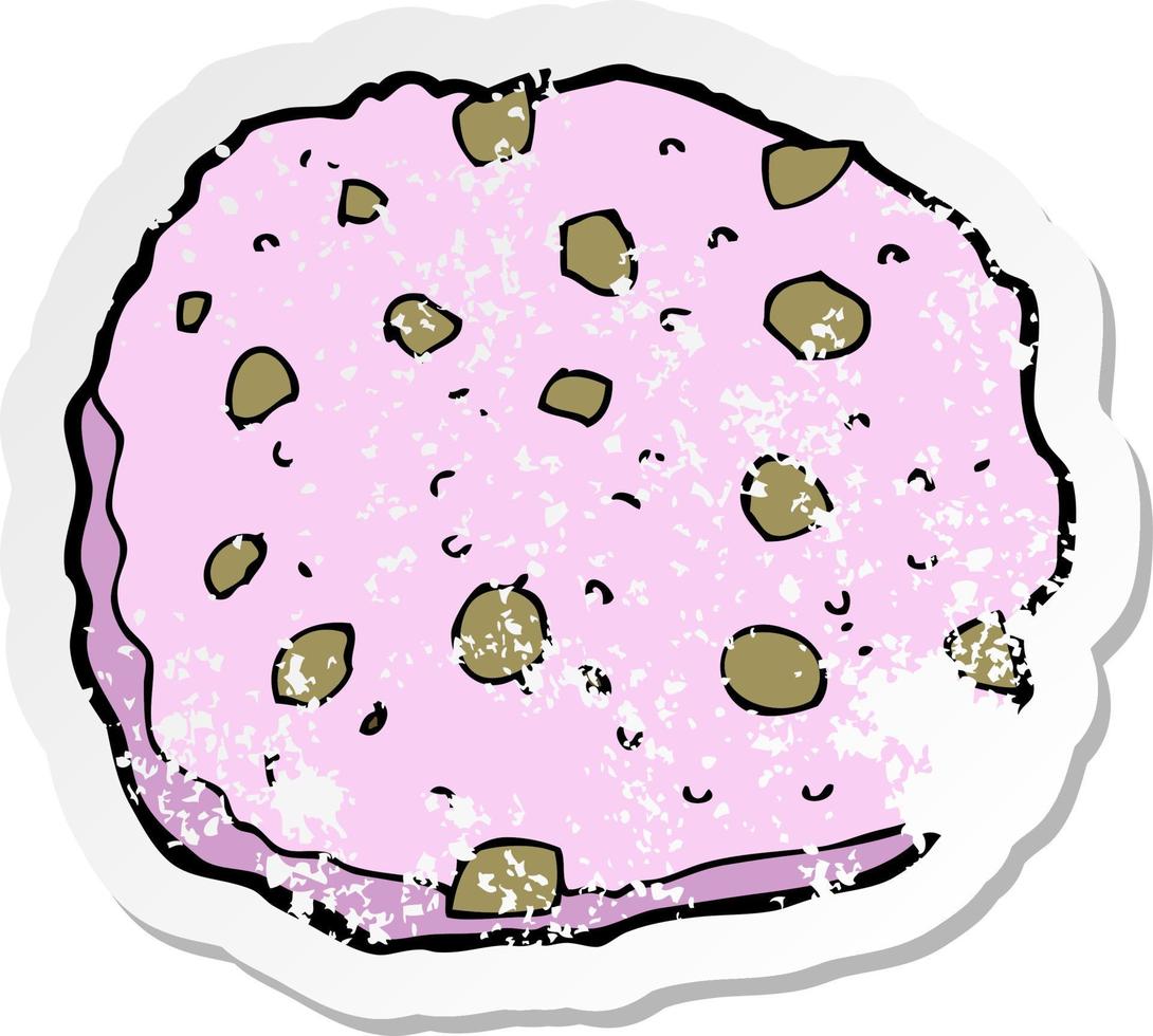 retro distressed sticker of a pink cookie cartoon vector
