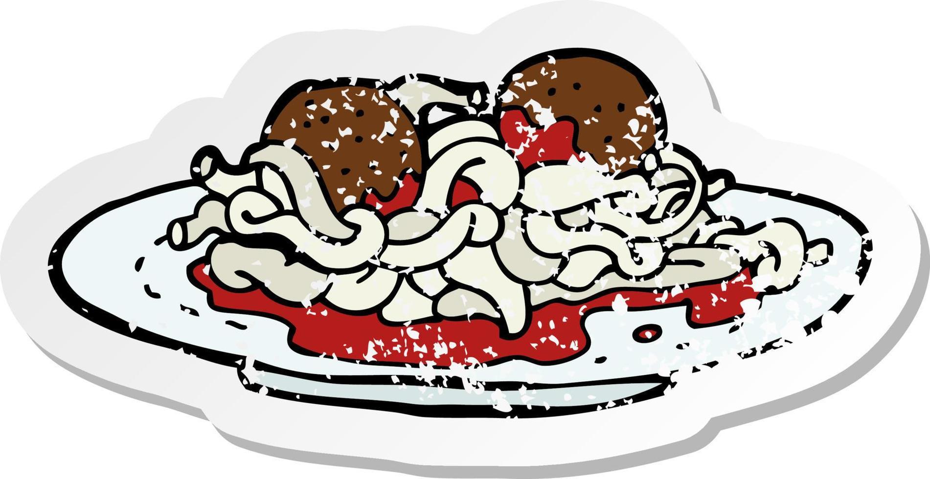 retro distressed sticker of a cartoon spaghetti and meatballs vector