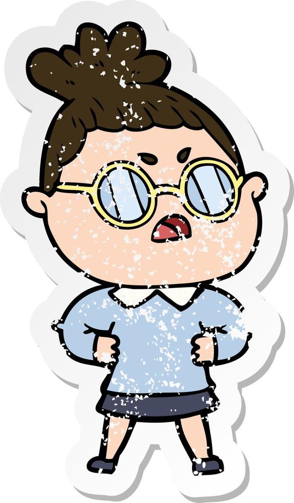 distressed sticker of a cartoon annoyed woman vector