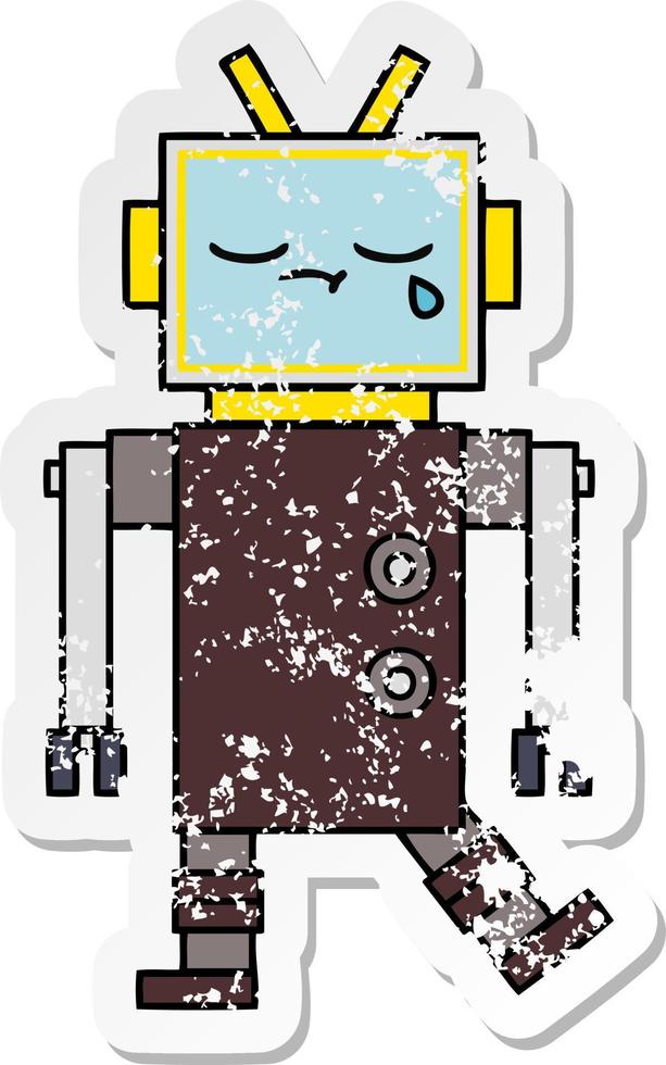 distressed sticker of a cute cartoon robot vector