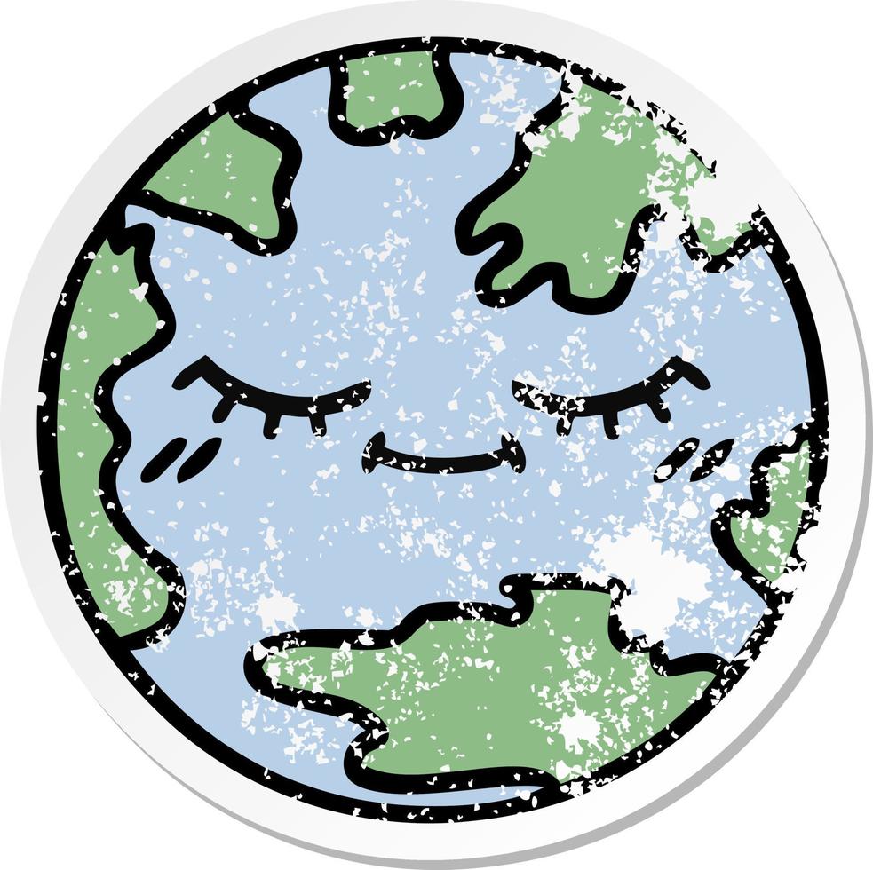 distressed sticker of a cute cartoon planet earth vector