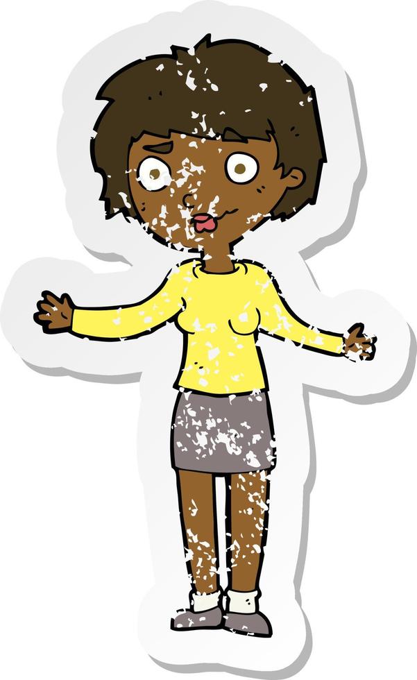 retro distressed sticker of a cartoon confused woman vector