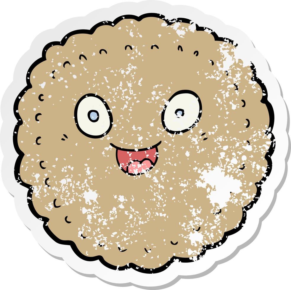 distressed sticker of a cartoon biscuit vector