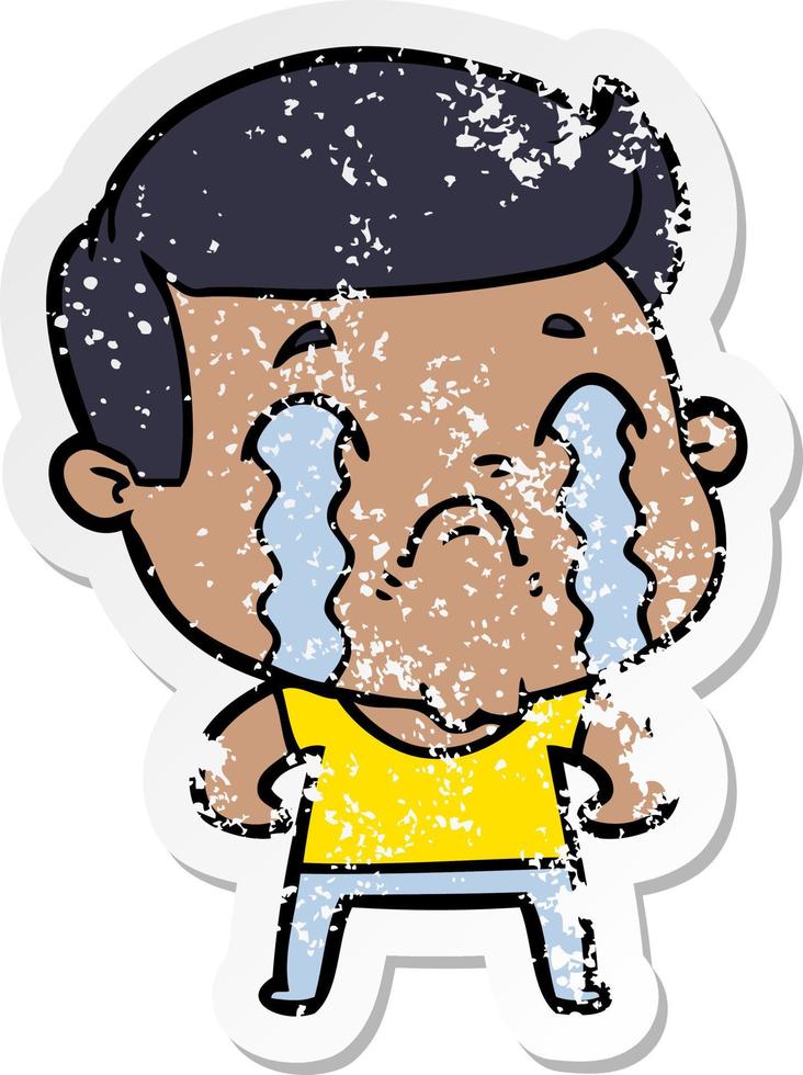 distressed sticker of a cartoon man crying vector