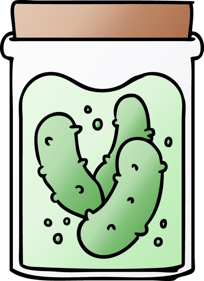 gradient cartoon doodle jar of pickled gherkins vector