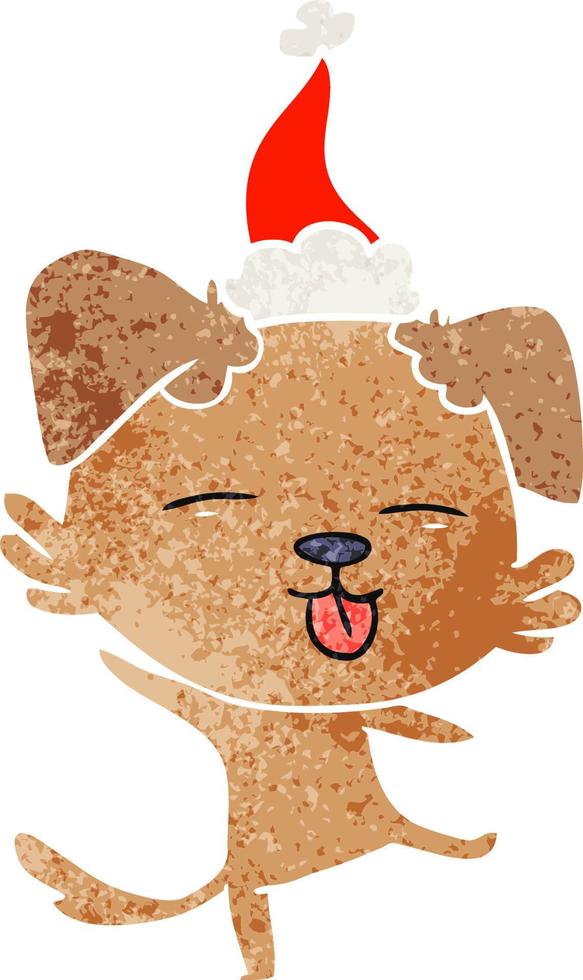 retro cartoon of a dancing dog wearing santa hat vector