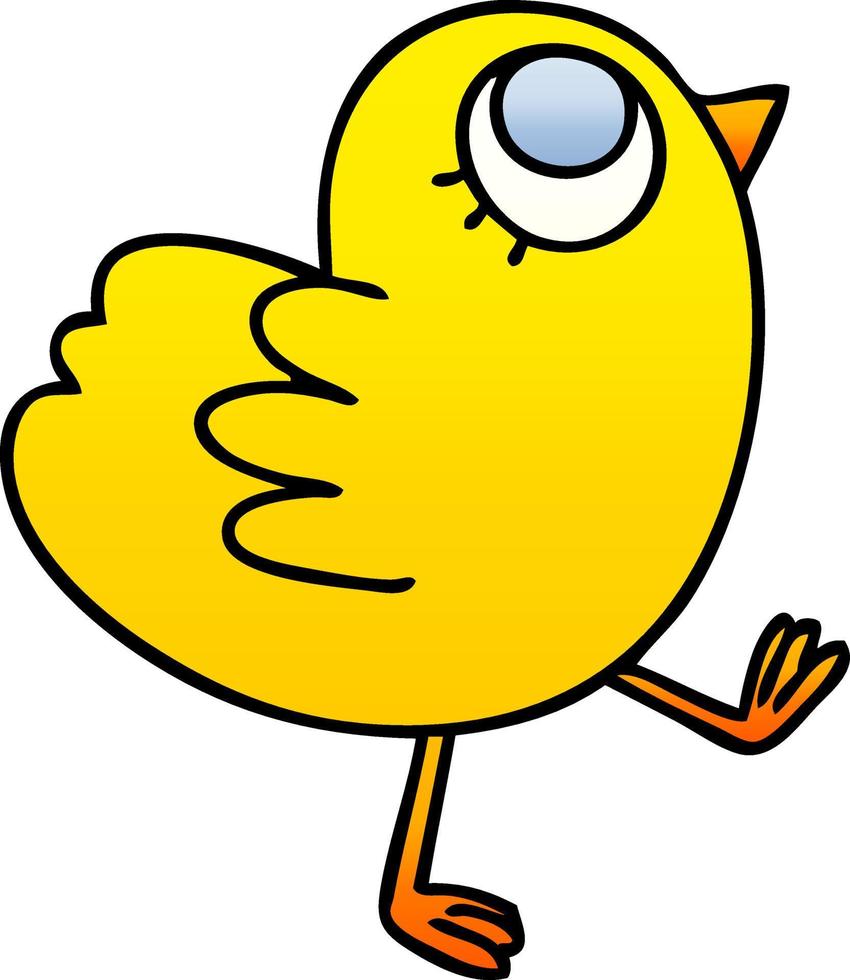 pájaro amarillo de dibujos animados sombreado degradado peculiar vector