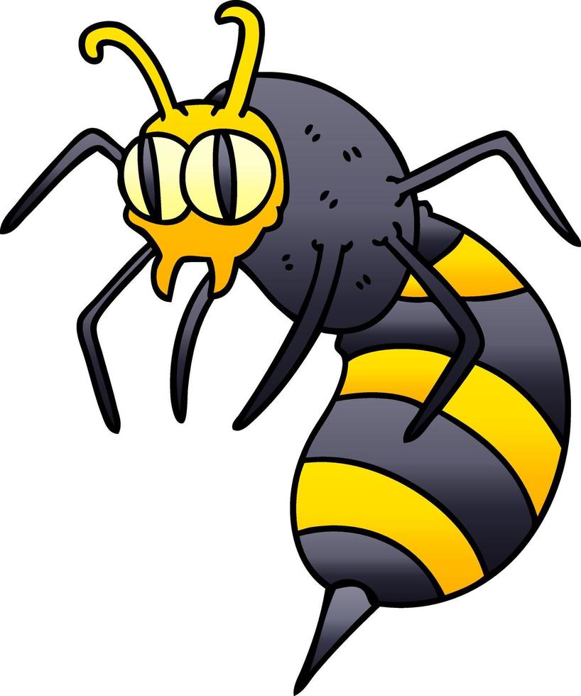 quirky gradient shaded cartoon wasp vector