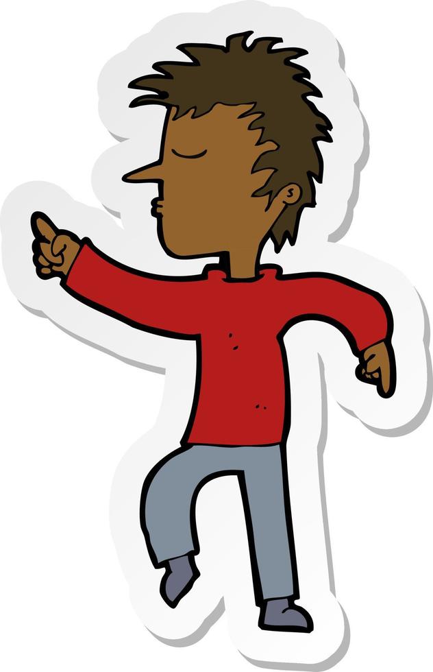sticker of a cartoon man pointing vector