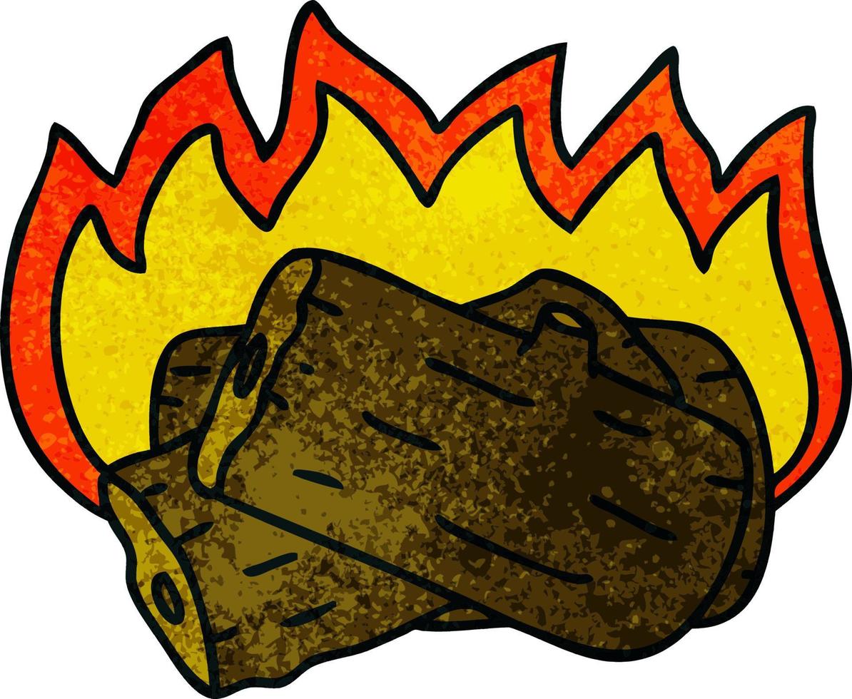 quirky hand drawn cartoon burning log vector