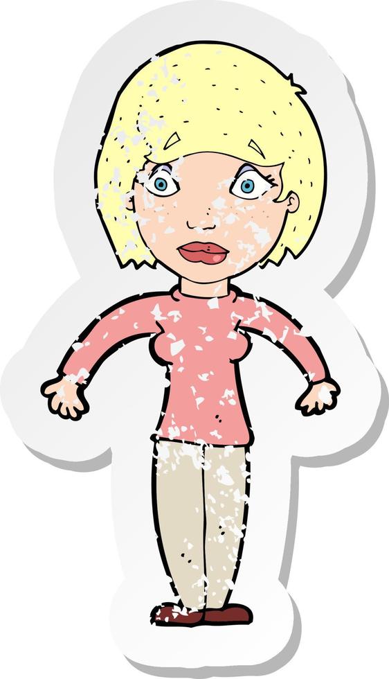 retro distressed sticker of a cartoon surprised woman vector