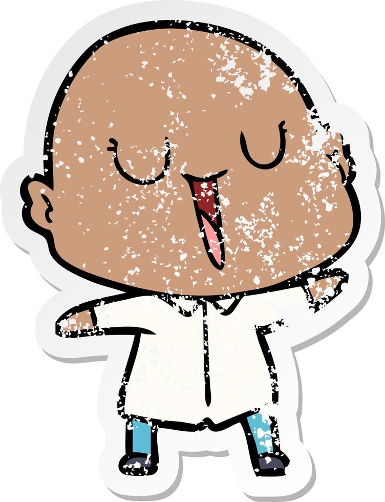 distressed sticker of a happy cartoon bald man vector
