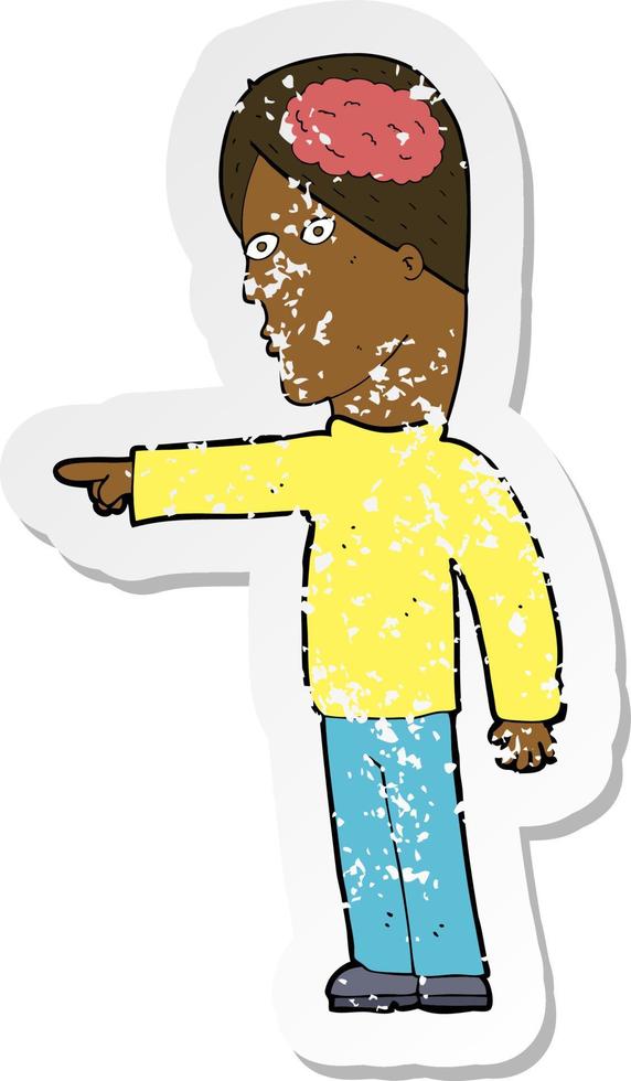 retro distressed sticker of a cartoon clever man pointing vector