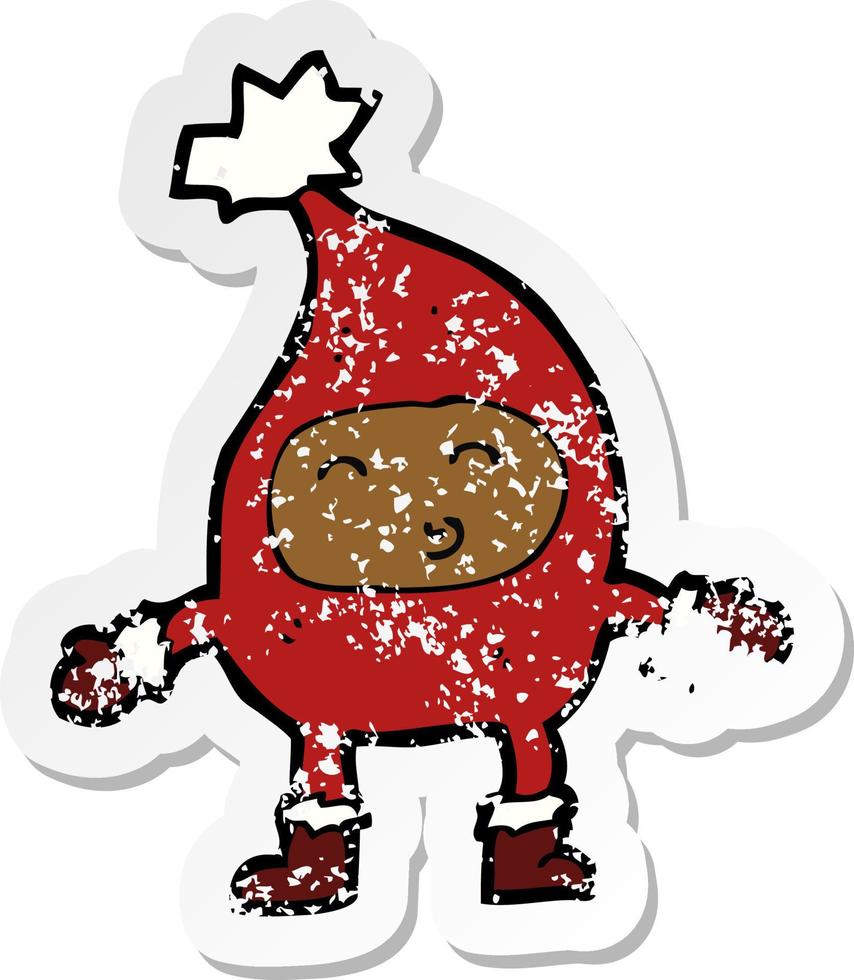 retro distressed sticker of a cartoon funny christmas character vector