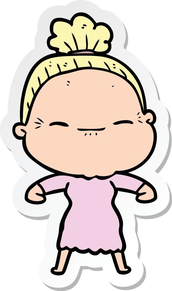 sticker of a cartoon peaceful old woman vector