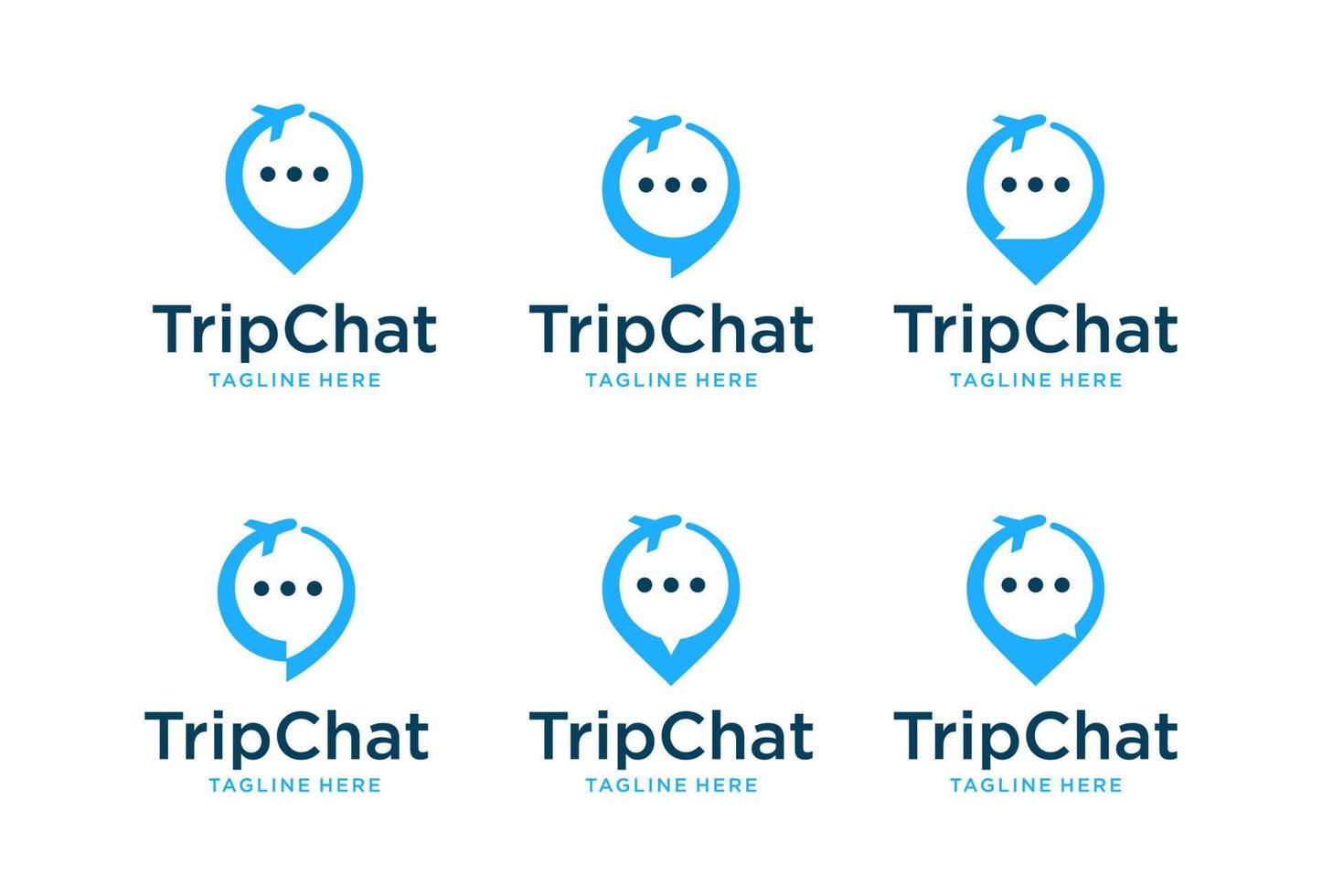 set of travel logo with plane and speech bubble or chatting icon design vector template