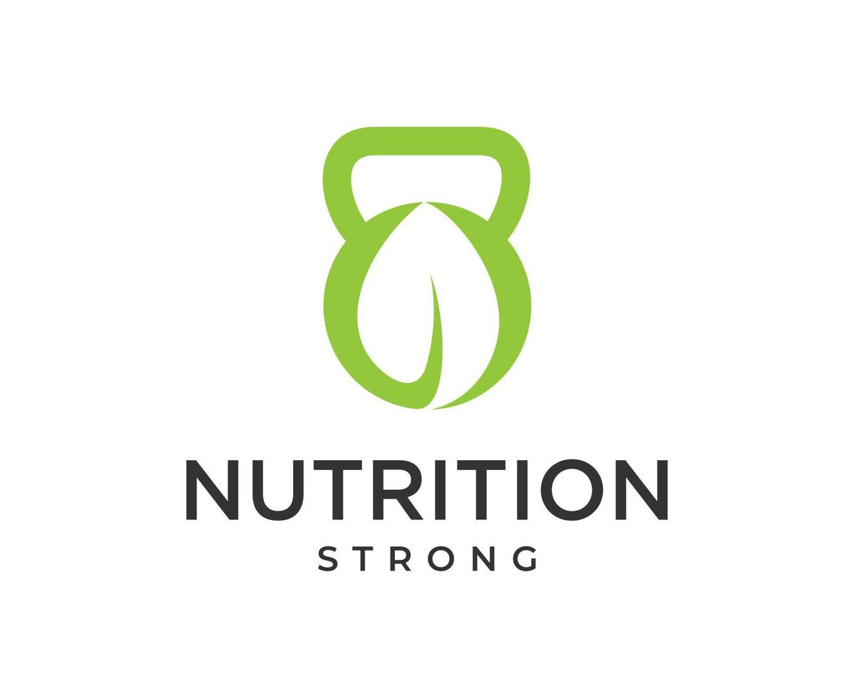 logotipo de nutrición con pesas rusas y plantilla de vector de ilustración de icono de hoja para un negocio saludable de vitaminas