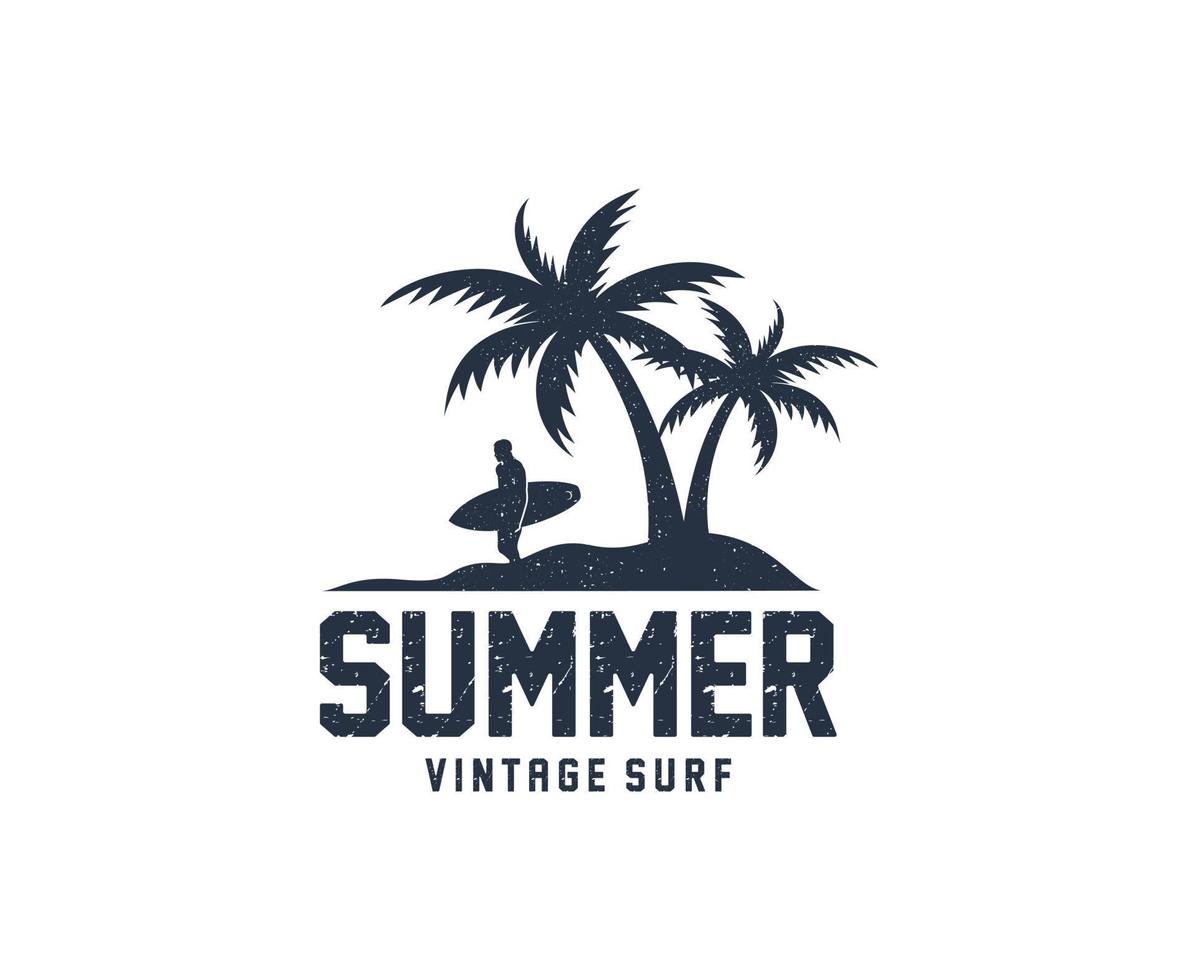 Summer Surf Beach Vacation Holiday Line Art Vintage Hipster Label Stamp Logo design vector