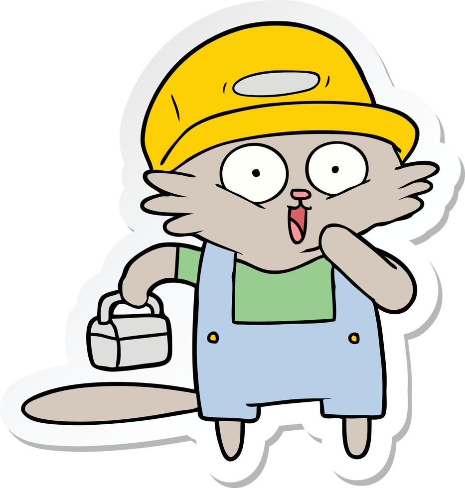 sticker of a cartoon cat builder stopping for lunch vector