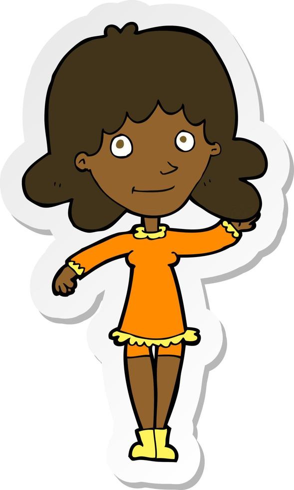 sticker of a cartoon friendly woman waving vector