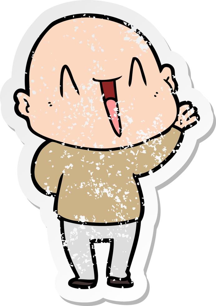 distressed sticker of a happy cartoon bald man vector