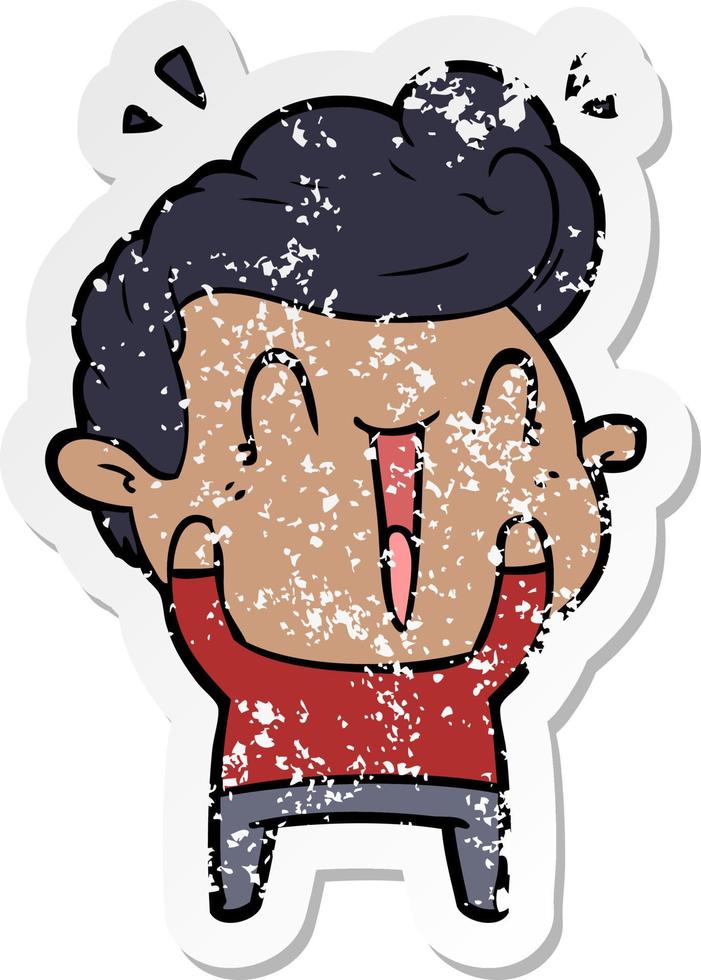 distressed sticker of a cartoon happy man vector