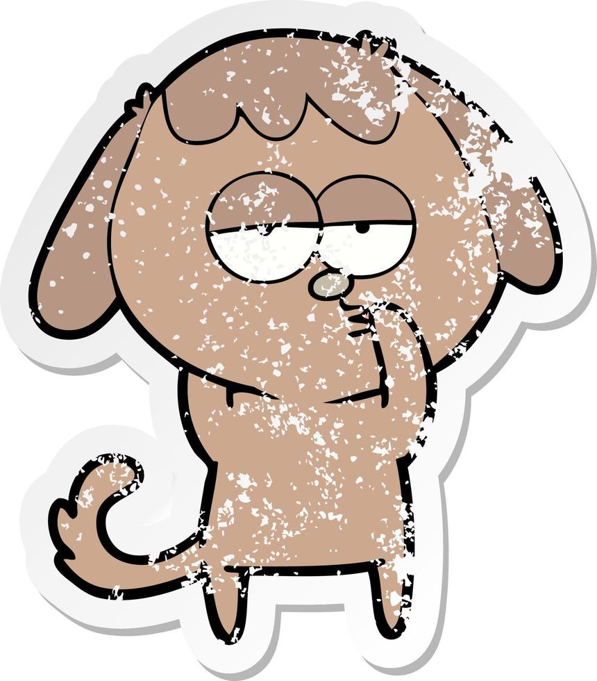 distressed sticker of a cartoon tired dog vector