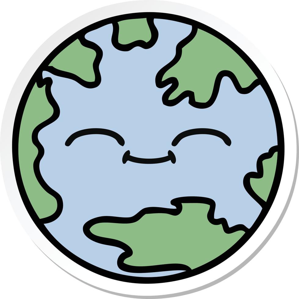 sticker of a cute cartoon planet earth vector