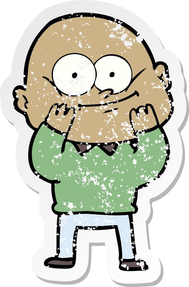 distressed sticker of a cartoon bald man staring vector