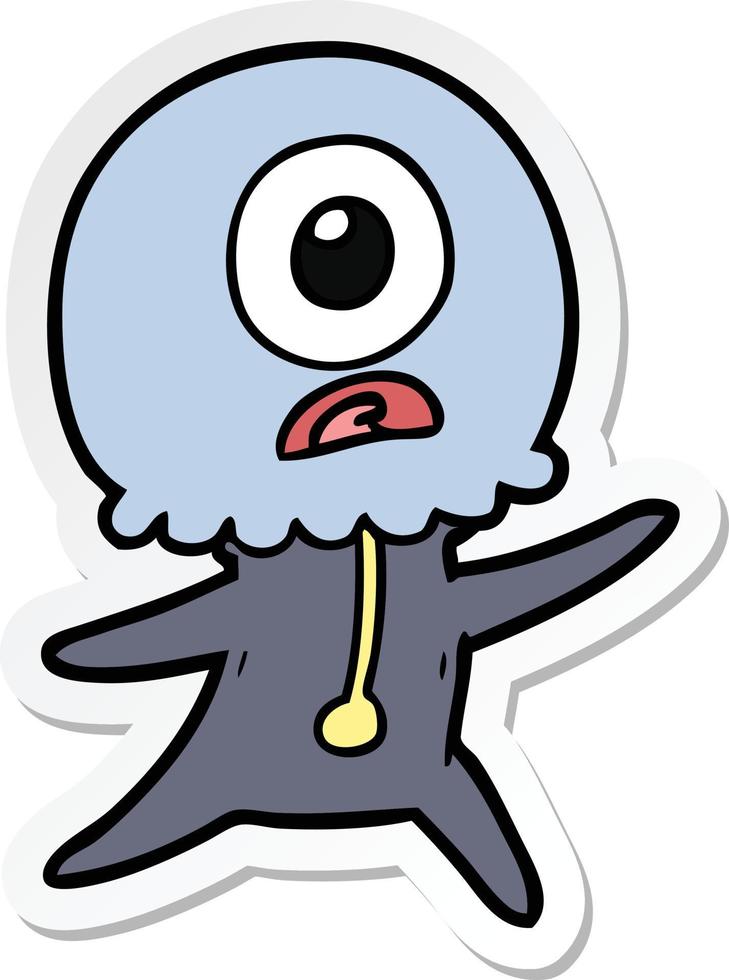sticker of a cartoon cyclops alien spaceman vector